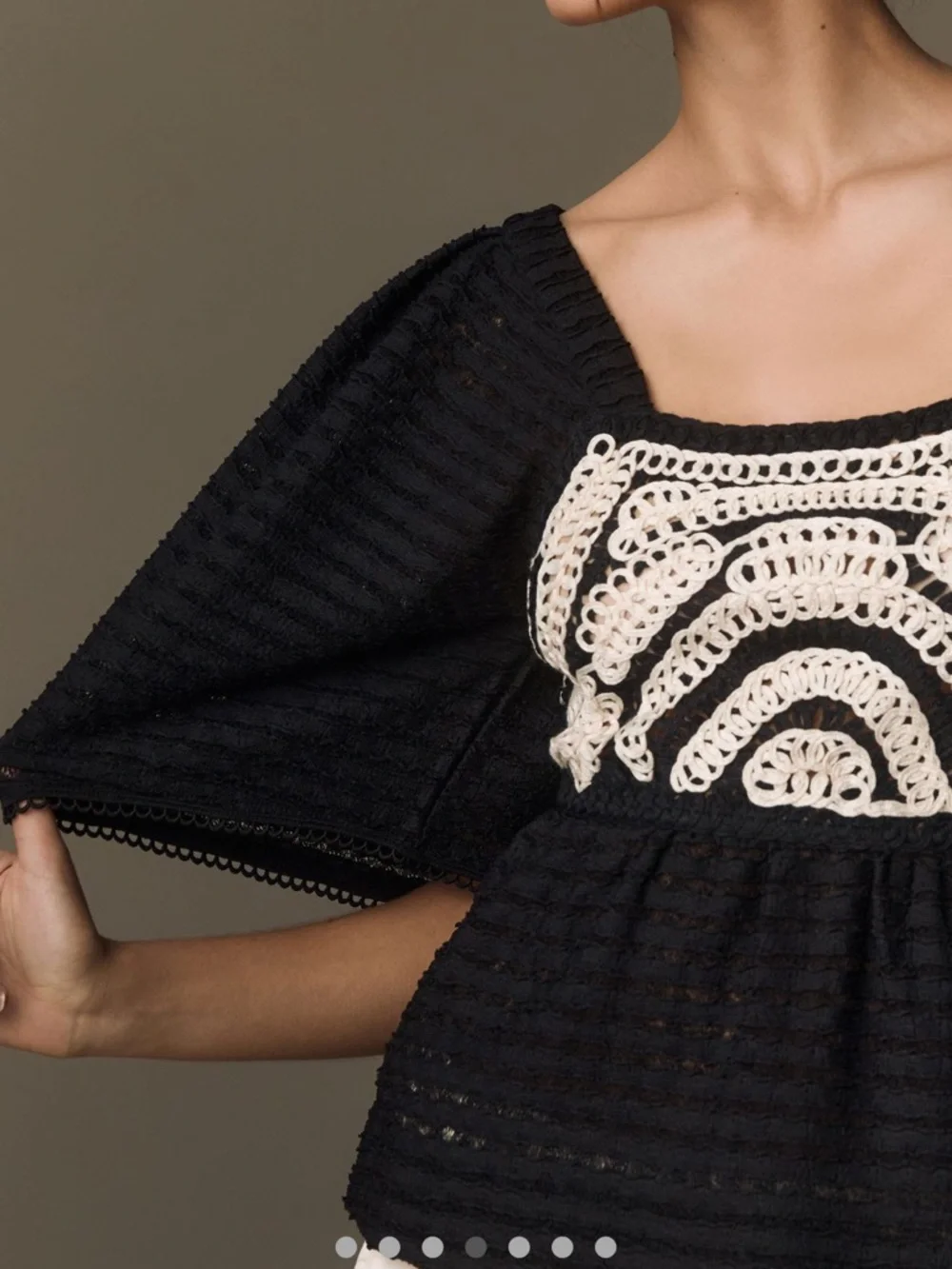 Anthropologie Black Blouse with Cream Crochet Panel - Picture 5 of 8